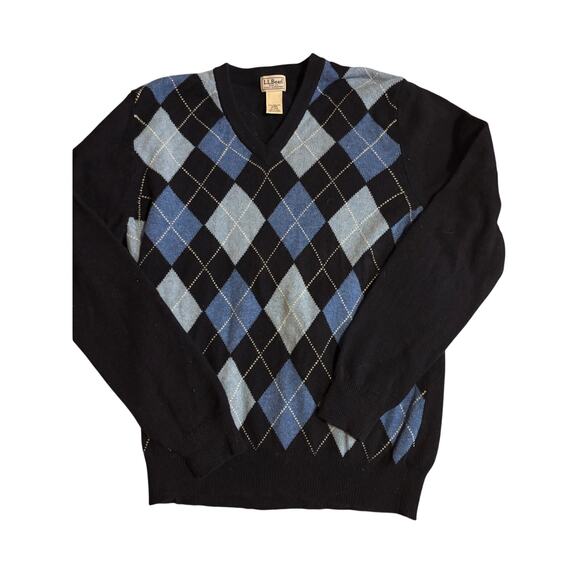 LL Bean Lambswool Argyle V-Neck Sweater Blue Black Men’s Medium - Picture 3 of 6